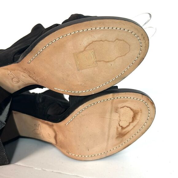 New Zero + Maria Cornejo Black Open Toe Bootie Black Suede Heels Shoes Italy 37 - Picture 10 of 14